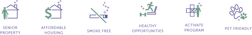 Senior Property, Affordable Housing, Smoke Free, Healthy Opportunities, Activate Program, Pet Friendly